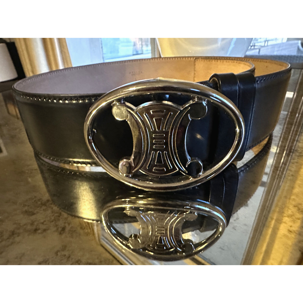 Celine Triomphe Leather Belt BLACK Italy RARE - L (approx. 85-90)
